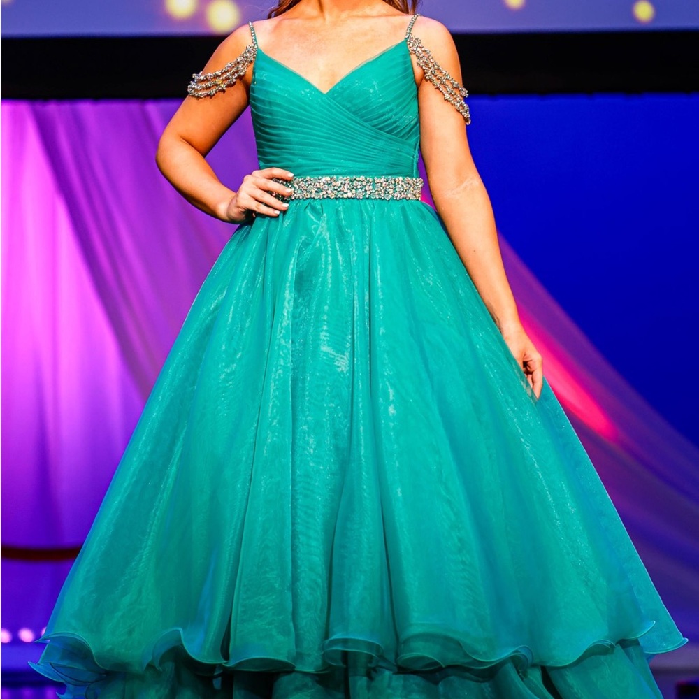 ASHLEYlauren 11561 Jade Evening Gown with Beaded Straps